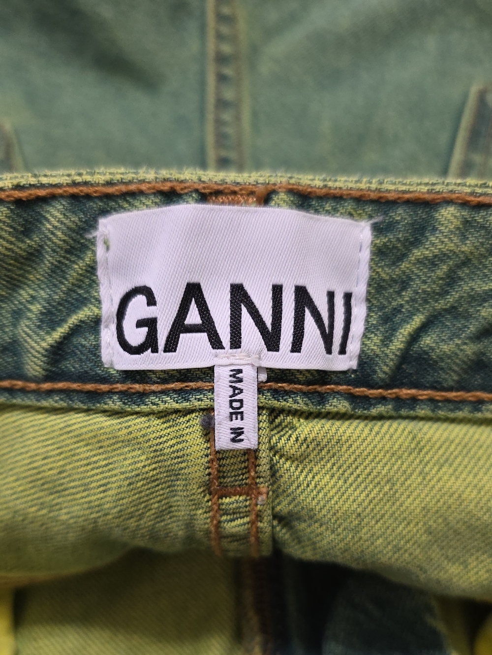 Ganni Magny Overdyed Bleach Denim in Lime Punch Size 28 - Picture 6 of 6
